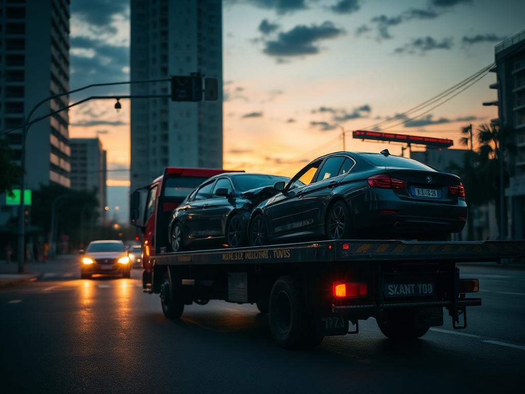 Guincho plataforma da Ribeiro removendo um carro em via urbana